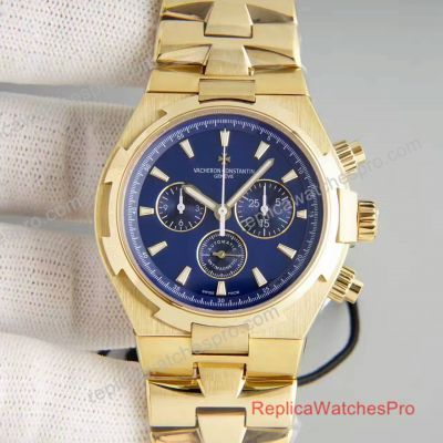 Swiss Replica Vacheron Constantin Overseas Chronograph Watch Yellow Gold Blue Face